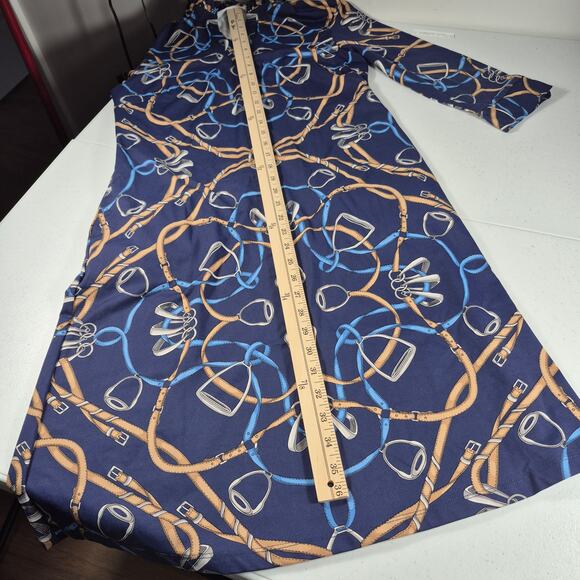 J Mclaughlin Blue Gold Equestrian Horse Bridle Rein Print Catalina Dress Small - Picture 5 of 7
